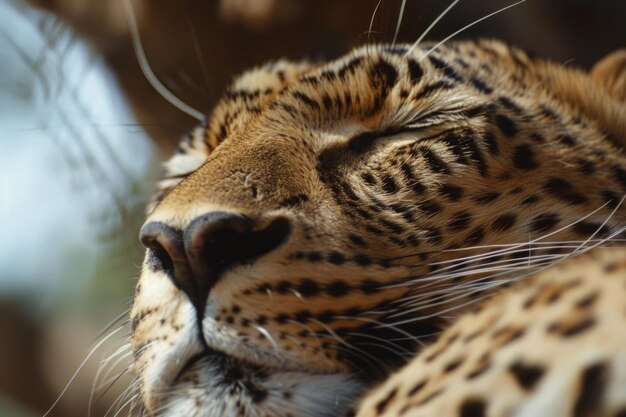 Closeup of resting leopard with soft focus