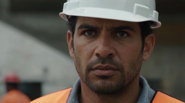 A closeup revealing the focused and determined expression of a worker