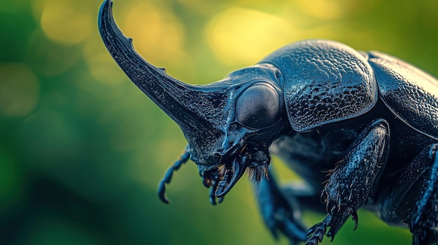 Photo closeup of a rhinoceros beetle on a blurred background