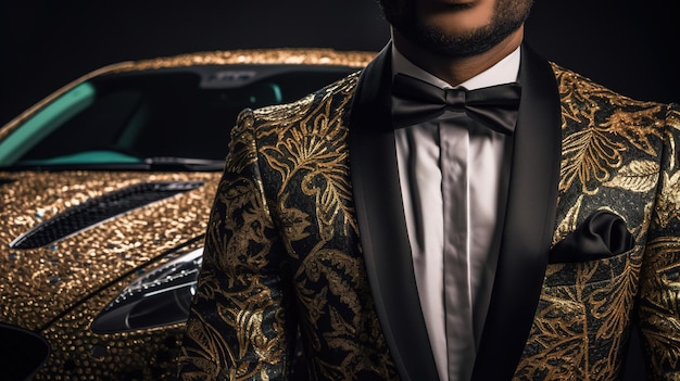 A CloseUp of a Rich Businessman Standing in Front of a Luxurious Supercar Generative AI