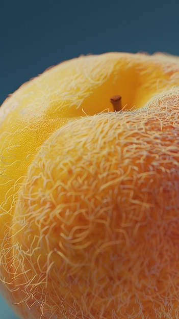 Photo closeup of a ripe yellow peach with fuzzy skin