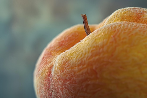 Photo closeup of a ripe yellow peach with fuzzy skin