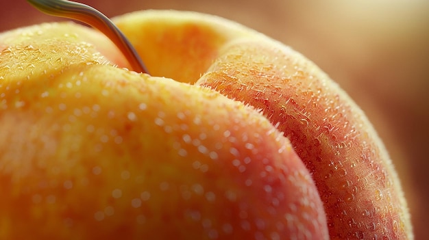 Photo closeup of a ripe yellow peach with fuzzy skin