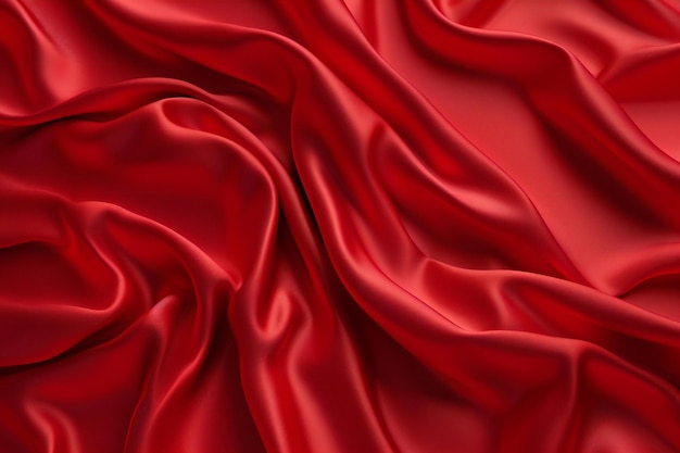 Closeup of rippled red satin fabric texture background