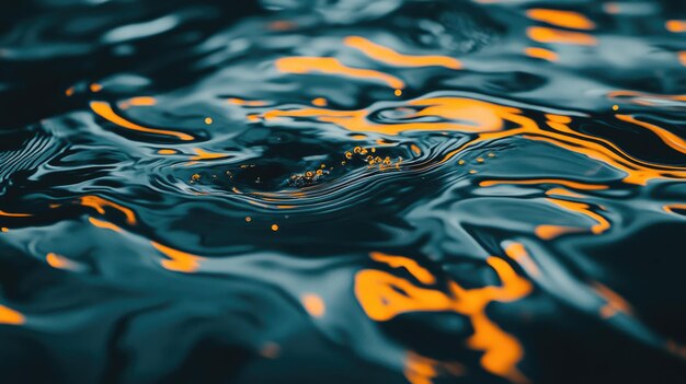 Photo a closeup of rippling water reflecting warm orange tones against a dark background