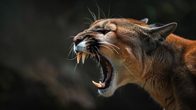 Photo closeup of a roaring cougar