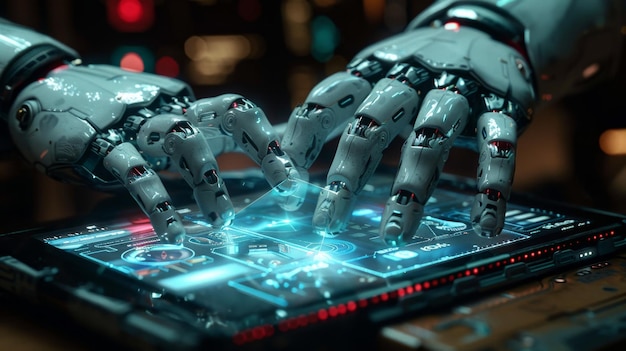 Closeup of Robotic Hand Holding Tablet