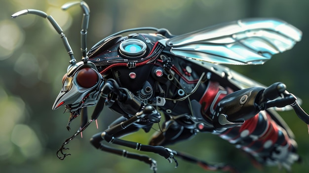 Photo closeup of a robotic insect with intricate detail and a futuristic design