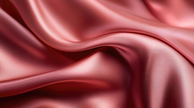 A closeup of rosecolored silk fabric with smooth flowing textures