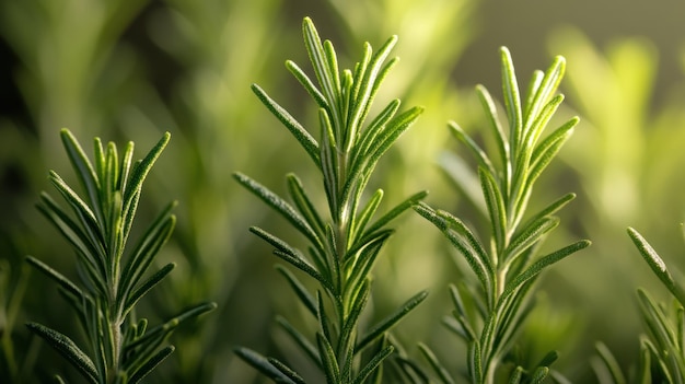 Photo closeup of rosemary sprigs with sunlit leaves