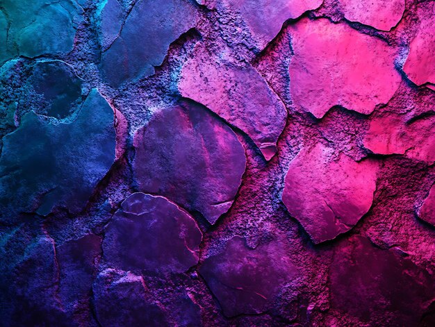 Closeup of a rough textured surface with vibrant iridescent colors reflecting light in shades of blue orange and purple