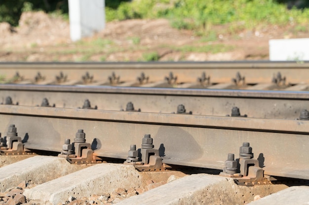 Closeup of a row of railway tracks