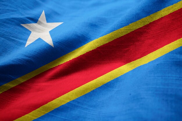 Closeup of Ruffled Democratic Republic of the Congo Flag