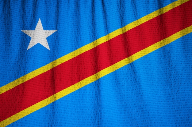 Closeup of Ruffled Democratic Republic of the Congo Flag