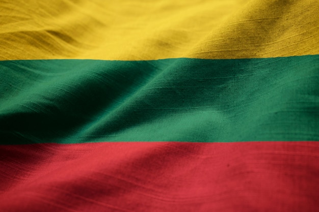 Closeup of Ruffled Lithuania Flag, Lithuania Flag Blowing in Wind