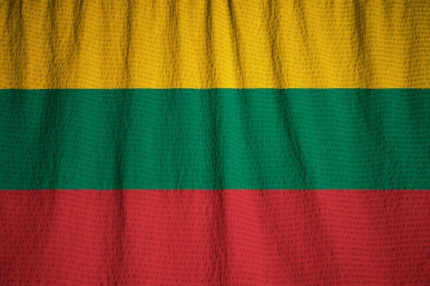 Closeup of Ruffled Lithuania Flag, Lithuania Flag Blowing in Wind