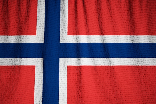 Closeup of Ruffled Norway Flag, Norway Flag Blowing in Wind