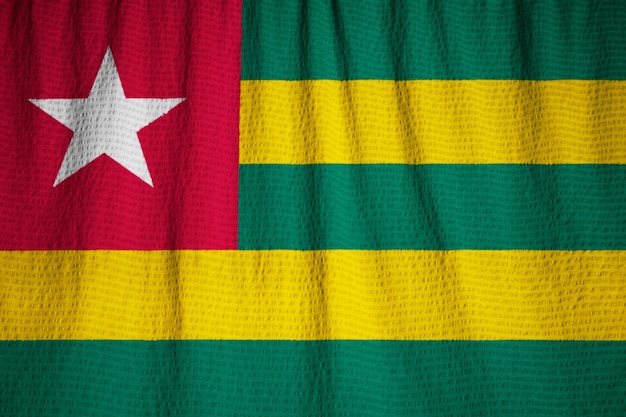 Closeup of Ruffled Togo Flag, Togo Flag Blowing in Wind