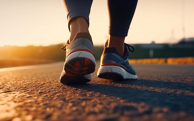 Closeup of Runner's Feet Athletic Footwork in Motion Generative AI