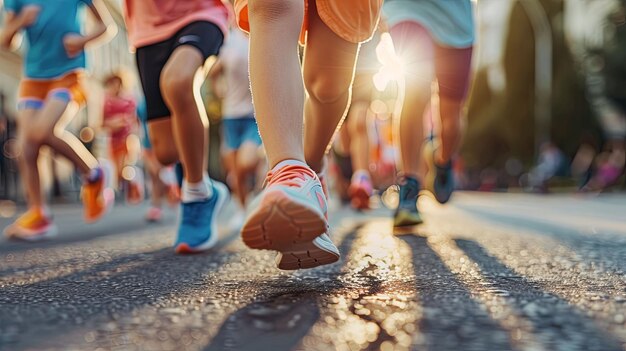 Closeup of Runners39 Legs and Shoes During a Race