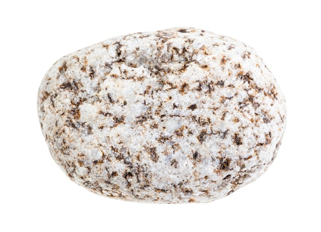 closeup of sample of natural mineral from geological collection white Granite stone isolated on white background