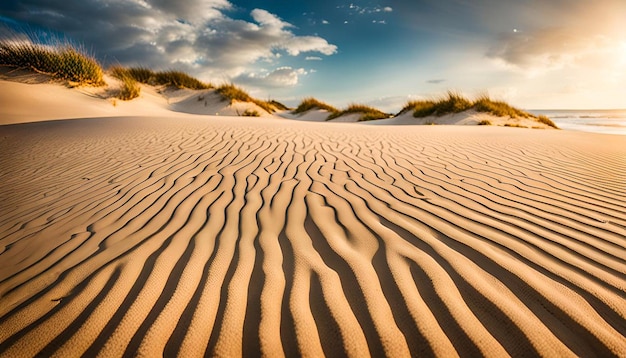 Closeup of sand on beach and blue summer sky