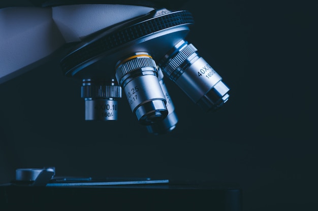 Closeup of Scientific microscope data analysis in the medical science laboratory