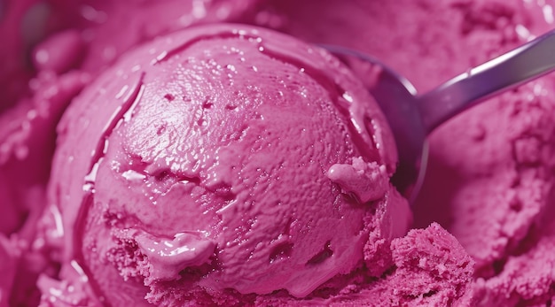 Closeup of a scoop of raspberry ice cream