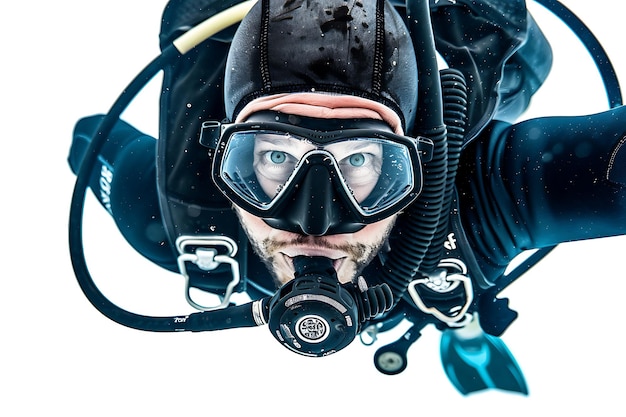 Closeup of a Scuba Divers Face Looking Upwards