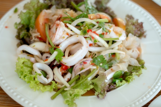 Closeup of sea-food spicy salad