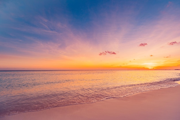 Closeup sea sand beach. Panoramic beach landscape. Inspire tropical beach seascape bay horizon