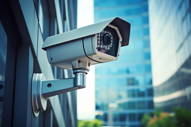 CloseUp Security Camera Surveilling Busy Urban Environment for Enhanced Safety Measures