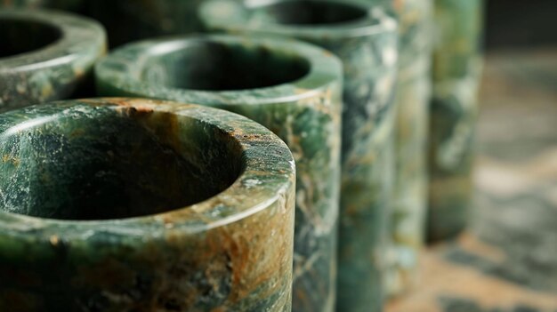 A closeup of Shang Dynasty jade cong tubes highlighting their unique cylindrical shape and symboli