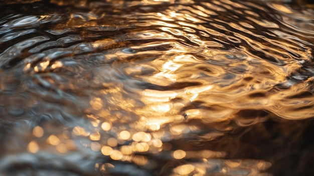 A closeup of shimmering water reflecting warm light patterns