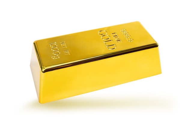 Closeup shiny a gold bar 1 kg on white background clipping path