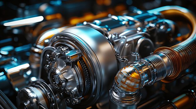 Closeup of a Shiny Metallic Engine with Intricate Details