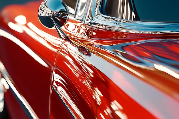 Photo closeup of a shiny red car39s chrome details and reflections