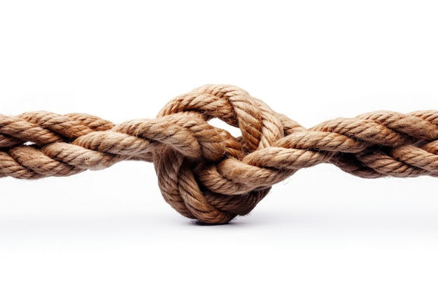 Closeup of ship ropes with knot on white background