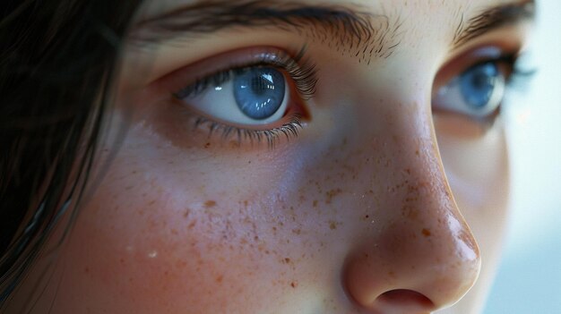 A closeup shot of a 3D avatars facial features emphasizing the level of detail and realism achiev