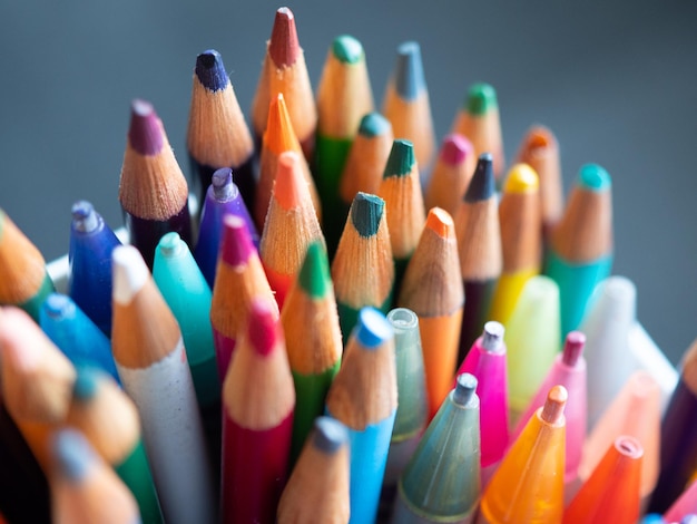 Closeup shot of an assortment of colored pencils