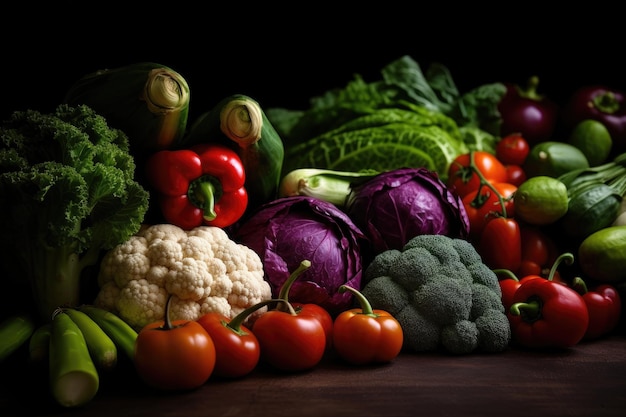 Closeup shot of an assortment of fresh vegetables created with generative ai