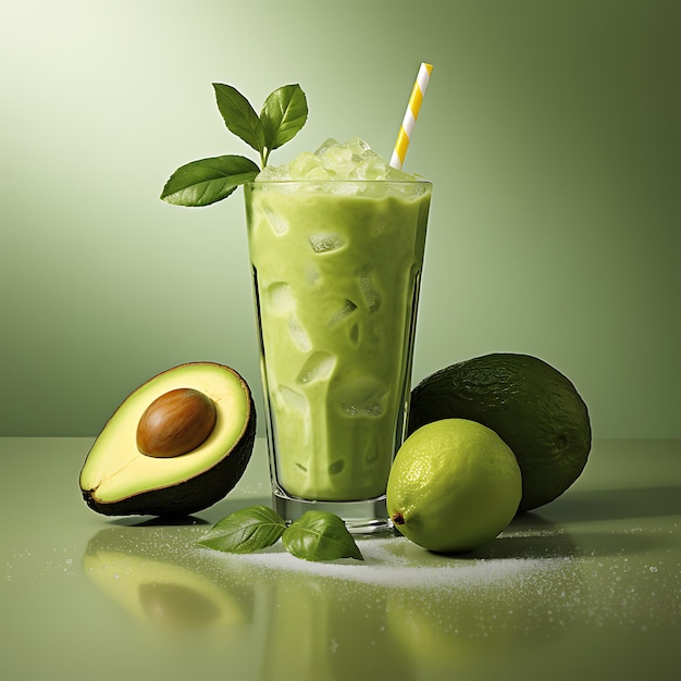 Closeup shot of an avocado drink juice and smoothie perfect for drink catalog