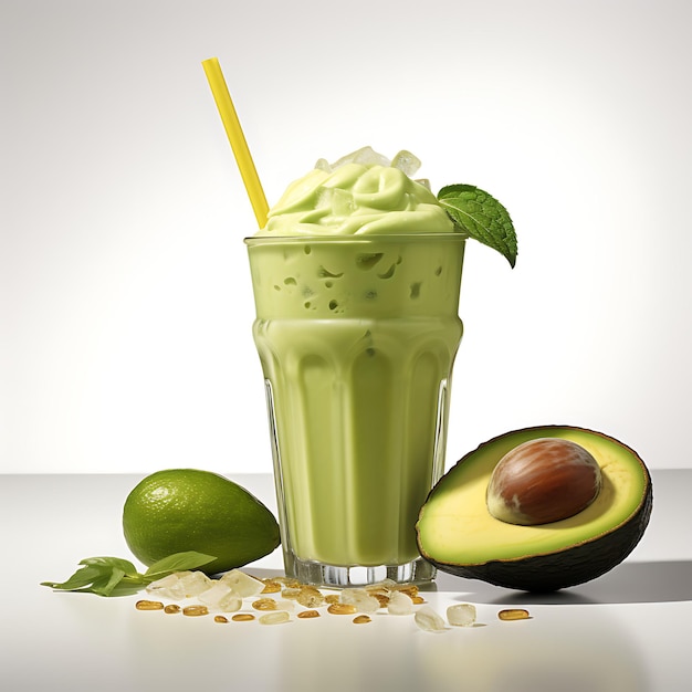 Closeup shot of an avocado drink juice and smoothie perfect for drink catalog