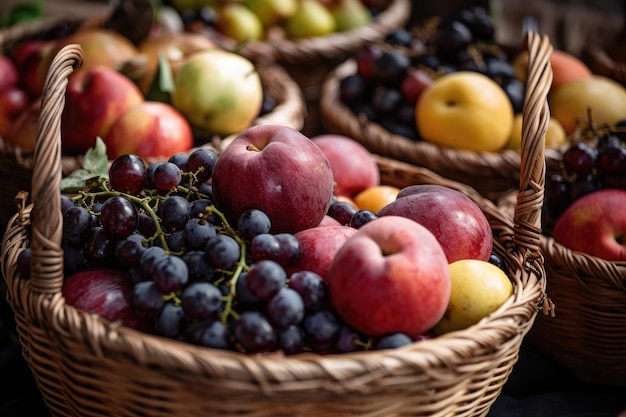 A closeup shot of a basket filled with fruit created with generative ai