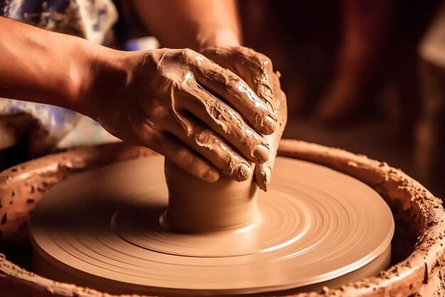 Photo closeup shot of beautiful pottery making using clay