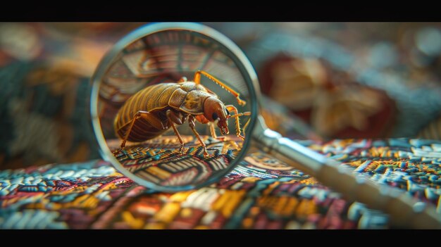 Photo a closeup shot of a bed bug magnified through a handheld magnifying glass placed on a white