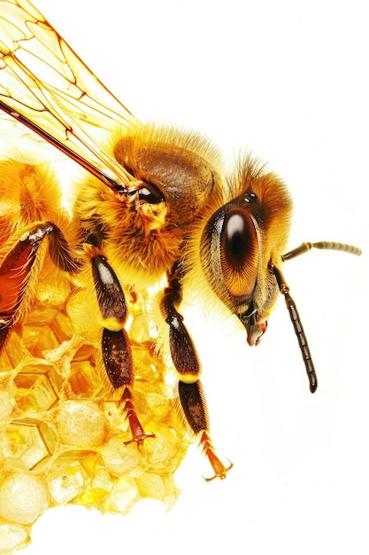 Closeup shot of a bee sitting on a piece of honey ready to collect its sweet reward