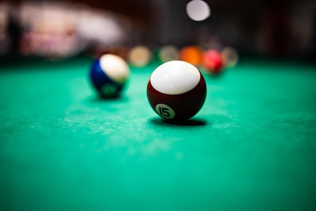 Closeup shot of billiard balls on a pool table