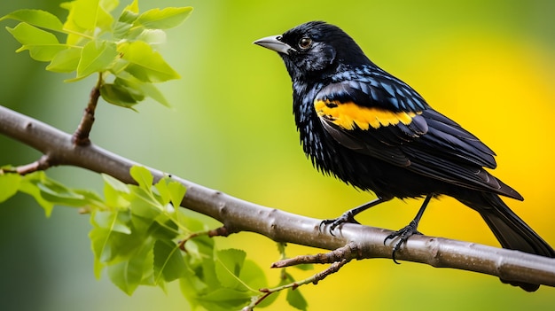 closeup shot of a black bird on a branch