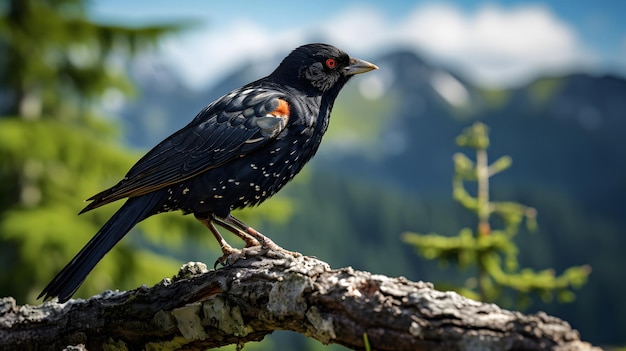 closeup shot of a black bird on a branch